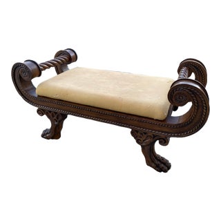 Late 19th Century Anglo-Indian Ceylanese Scroll Ended Foot-Stool For Sale