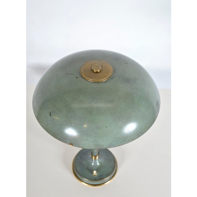 French Art Deco Verdigris Green Brass Mushroom Desk Light, 1930s For Sale - Image 11 of 18