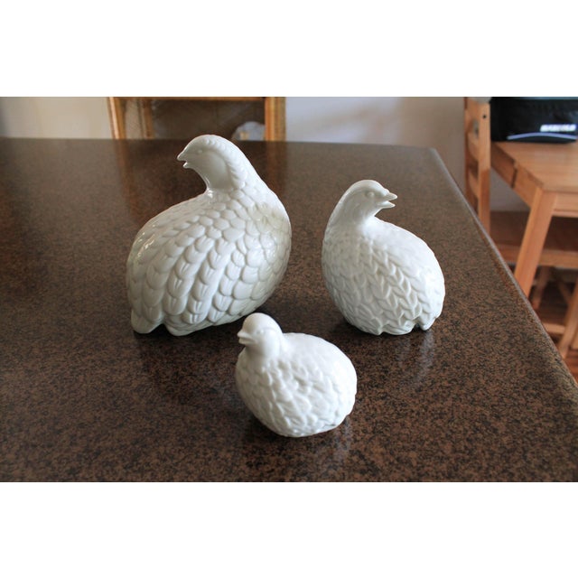 White Ceramic Quail Figurines S/3 Chairish