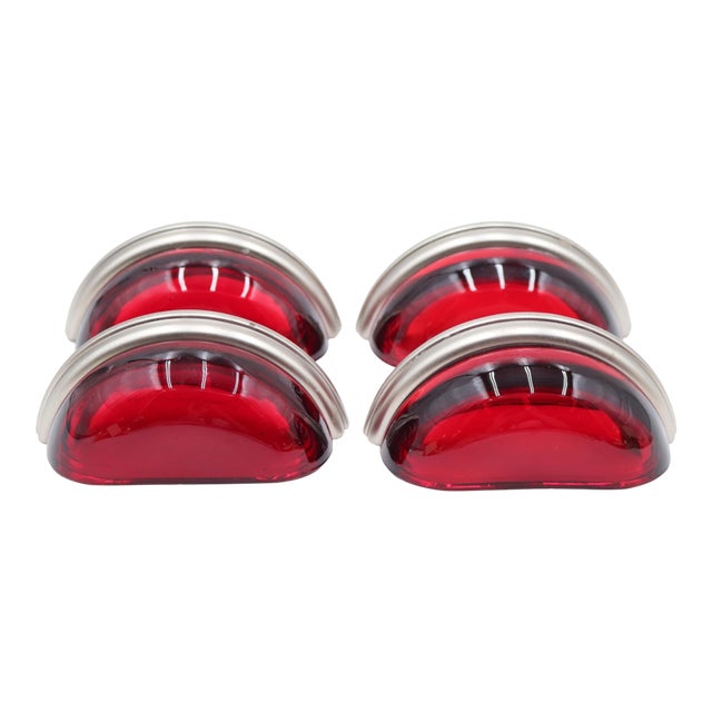 Set of Retro Lewis Dolin Red Glass Bin Pulls For Sale