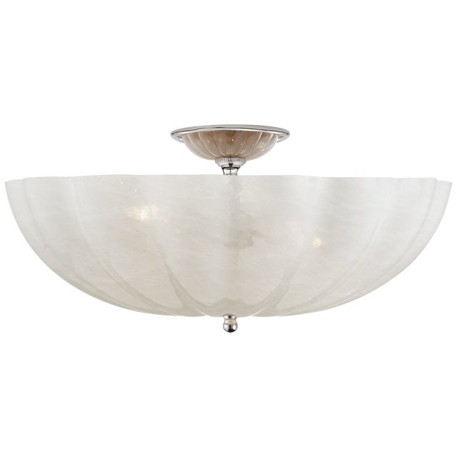 AERIN for Visual Comfort Signature Rosehill Large Semi-Flush Mount in Polished Nickel with White Strie Glass For Sale