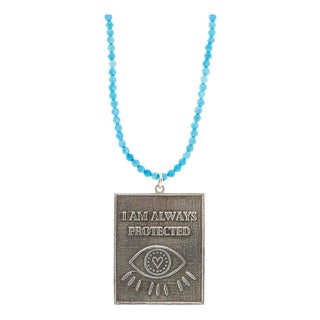 Sterling Silver I Am Always Protected Pendant Turquoise Stone Beaded Necklace For Sale