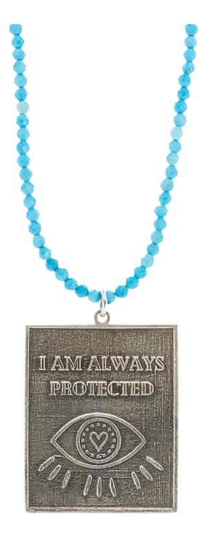 Sterling Silver I Am Always Protected Pendant Turquoise Stone Beaded Necklace