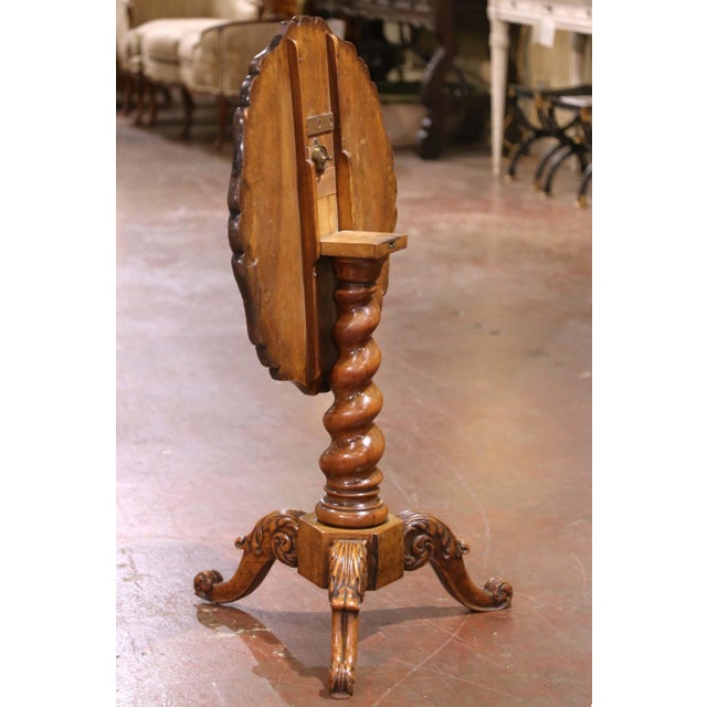 19th Century Swiss Black Forest Carved Walnut Tilt-Top Table With Village Scene For Sale In Dallas - Image 6 of 8