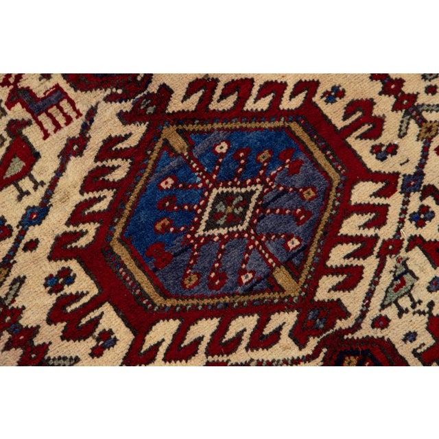 1960s Vintage Handmade Tribal Beige Heriz Wool Runner For Sale - Image 4 of 8