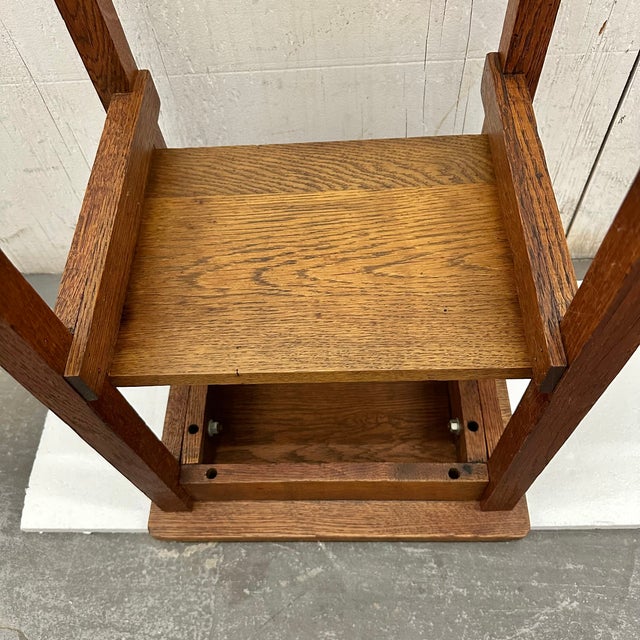 Brown Vintage Oak Plant Stand or Side Table With Lower Shelf – Arts & Crafts Style For Sale - Image 8 of 10