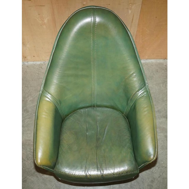 1970s Sculptural Green Leather Sofa, Lounge Chair and Ottoman, 1970s, Set of 4 For Sale - Image 5 of 18