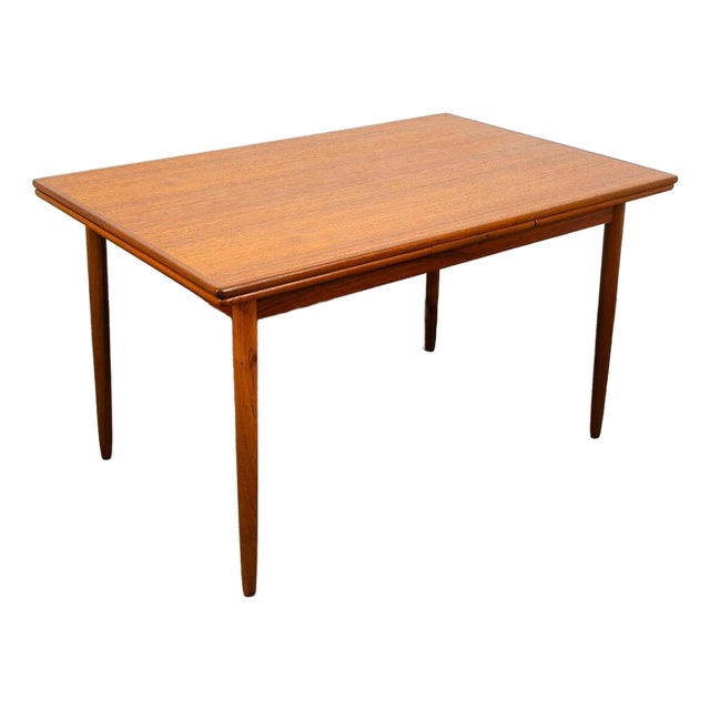Mid Century Danish Modern Dining Table Denmark Teak Wood Extension Draw Leaf For Sale