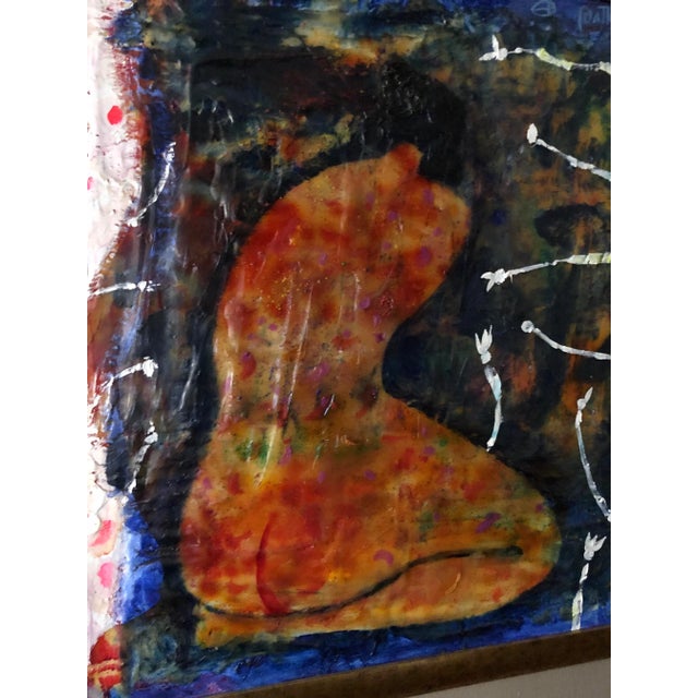 Blue Abstract Figurative Colorful Large Nude Painting With Gold Frame - 44 X 44 For Sale - Image 8 of 13