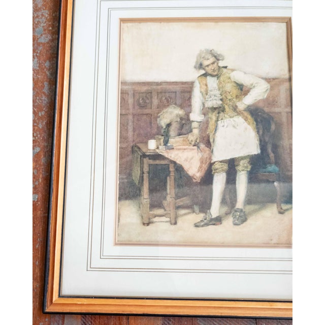 Paper 19th Century English Watercolor Painting of an 18th C. Interior Genre Scene For Sale - Image 7 of 14