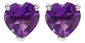 14K White Gold 5MM Heart Cut Purple Amethyst Solitaire Stud Earrings