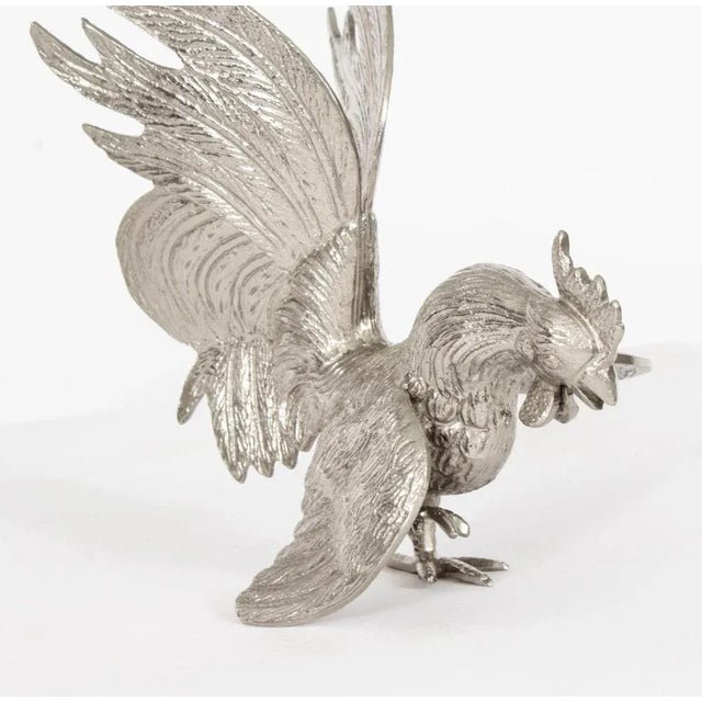 Antique Italian Silver Plated Cockerels, 1920s, Set of 2 For Sale - Image 12 of 18