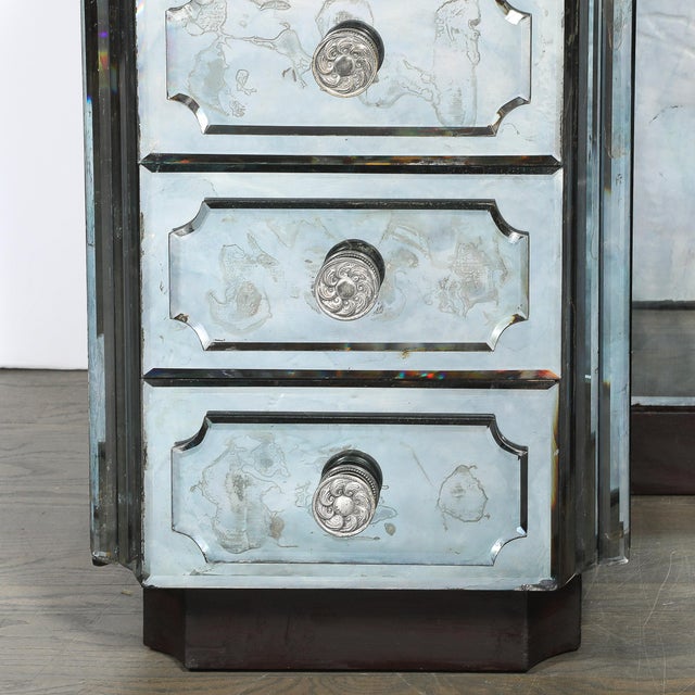 Art Deco Smoked Beveled Mirrored Vanity With Silvered Bronze Pulls For Sale - Image 4 of 16