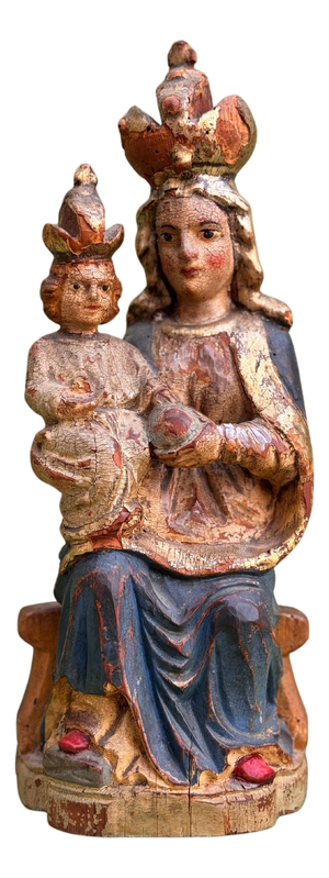 Seated Virgin and Child in Polychrome Wood