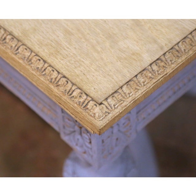 Tan 19th Century French Louis XVI Style Painted Oak Writing Desk With Bleached Top For Sale - Image 8 of 10