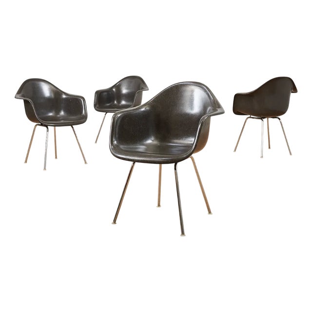 Armchair with Chrome-Plated Tubular Steel H-Base Frame and Dark Brown Fiberglass Shell by Ray and Charles Eames for Vitra, 1948 For Sale