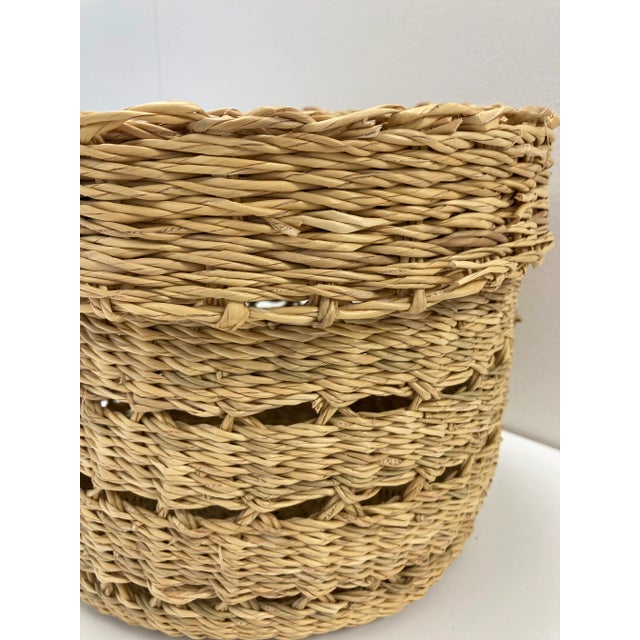 Wood Storage Basket With Lid Handwoven Lace Grass For Sale - Image 7 of 8