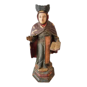 Large Antique Spanish Colonial Carved Polychrome Wood Santo Altar Sculpture