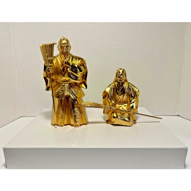 Vintage Japanese Takasago “Jotomba” Happy Couple Figurines in Lacquer Display For Sale - Image 4 of 10
