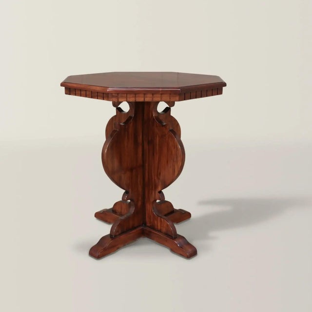 Gothic Gothic Revival Octagonal Accent Table in Solid Mahogany For Sale - Image 3 of 4