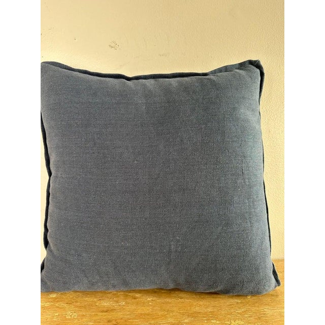 Ivory Antique Indigo-Dyed Textile Pillow, Linen, Geometric Motifs, Usa For Sale - Image 8 of 9