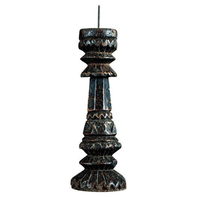 Early 20th Century Antique Carved Wooden Candlestick with Gilt and Painted Decoration, 1900 For Sale - Image 5 of 5