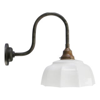 Mid-Century Modern Cast Iron Wall Light with White Opaline Glass Shade For Sale