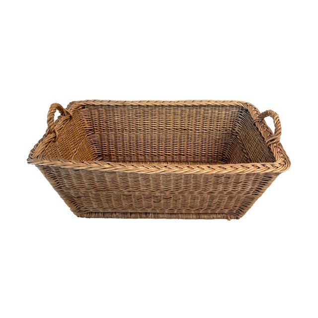 1960s Extra Large French Wicker Market Basket For Sale - Image 4 of 10