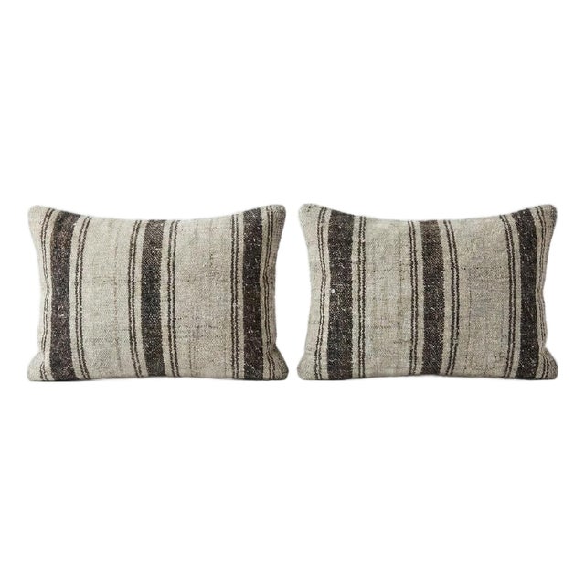 Bohemian Kilim Lumbar Pillow Cover 14'' X 20'' - Set of Two For Sale