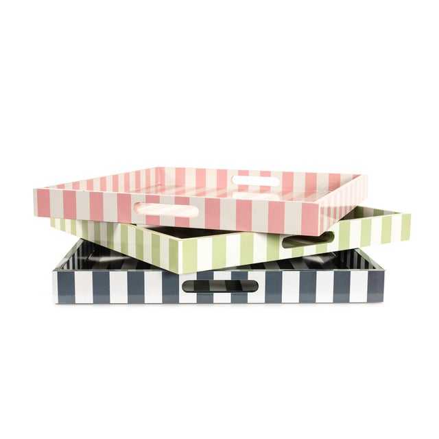 Wood Soho Green Stripe Tray For Sale - Image 7 of 9