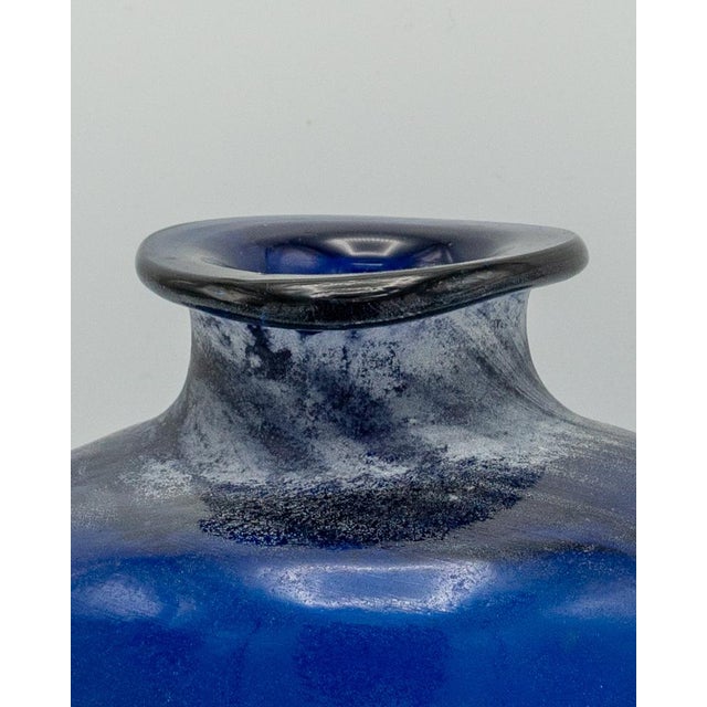 Vintage Murano cobalt blue Scavo glass vase, hand-blown with a textured matte archaeological finish—ideal for Brutalist or...