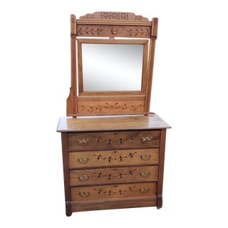 Edwardian Bureau Secretary 4 Drawers Chest With Original Mirror, Circa 1920s For Sale