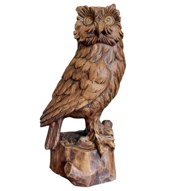 Vintage Hand-Carved Wood Owl, 1920s For Sale - Image 9 of 12