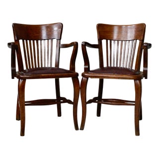 English Oak Bankers Chairs, 1920, Set of 2 For Sale