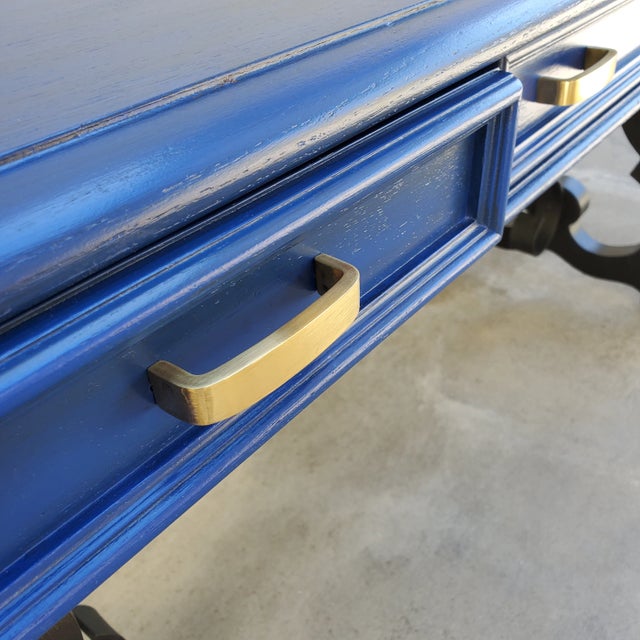 Blue 1970s Mid-Century Writing Desk Painted Sapphire Blue & Black For Sale - Image 8 of 13