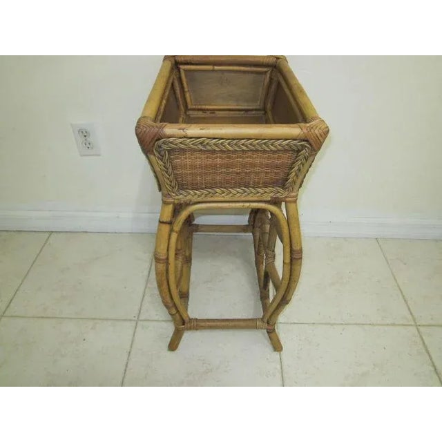 Wood 1980s Bamboo Rattan Accent Table With Built in Serving Tray Boho Tropical Vintage For Sale - Image 7 of 12