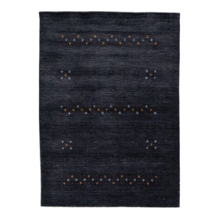 Modern Gabbeh Style Handmade Charcoal Wool Rug With Minimalist Design For Sale