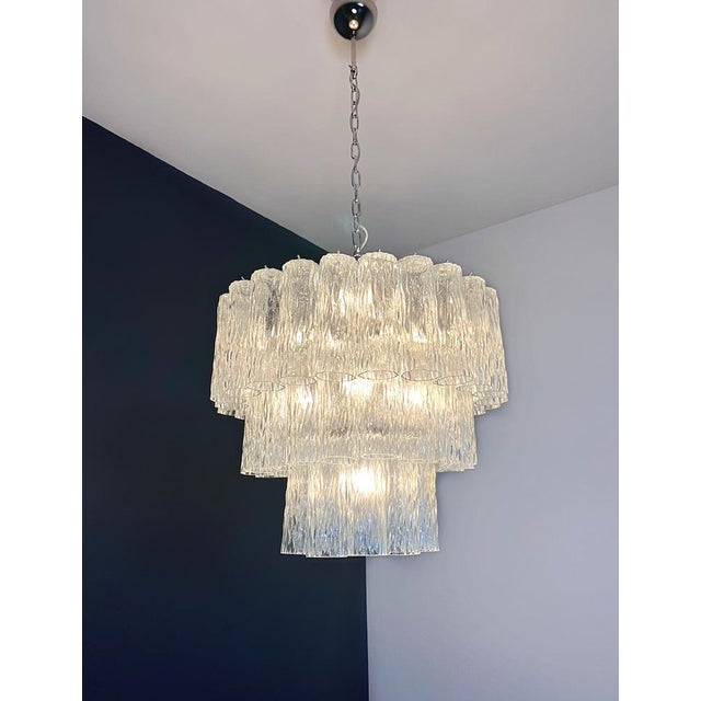 Large Three-Tier Murano Glass Tube Pendant Light from Venini, 1990s For Sale - Image 12 of 16