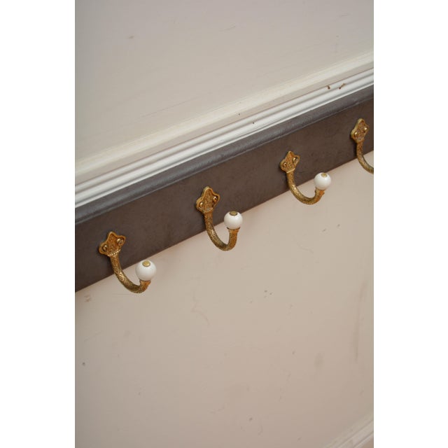 Antique Victorian Coat Rack with Cast Brass and Ceramic Hooks, 1880 For Sale - Image 10 of 16