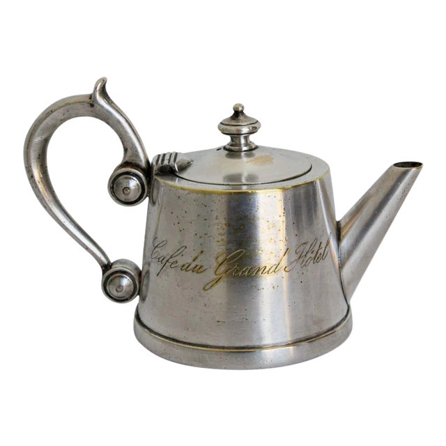 Art Deco Silvered Tea Pot from" Cafe du Grand Hotel" France For Sale
