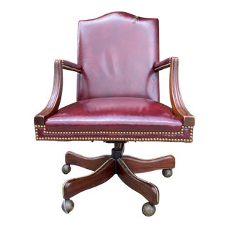 Vintage Mid Century Modern Hickory Leather Executive Swivel Tilt Office Chair For Sale