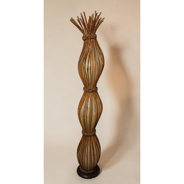 Large bamboo and fiberglass lamp in perfect boho chic style, very good condition with only a few signs of wear on the...