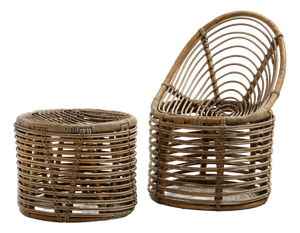 Set of Rattan and Bamboo Chair and Ottoman, 1970s