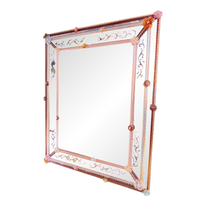 Italian Men and Women Murano Style Glass Floreal Hand-Carving Mirror