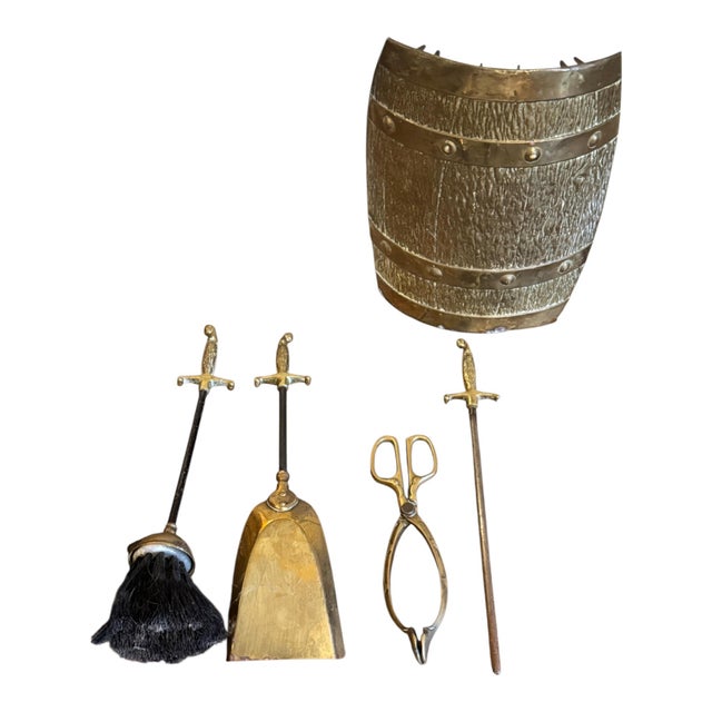 1920s Antique Peerage Brass Fireside Companion Set with Sword Handles, 1920, Set of 5 For Sale - Image 5 of 10