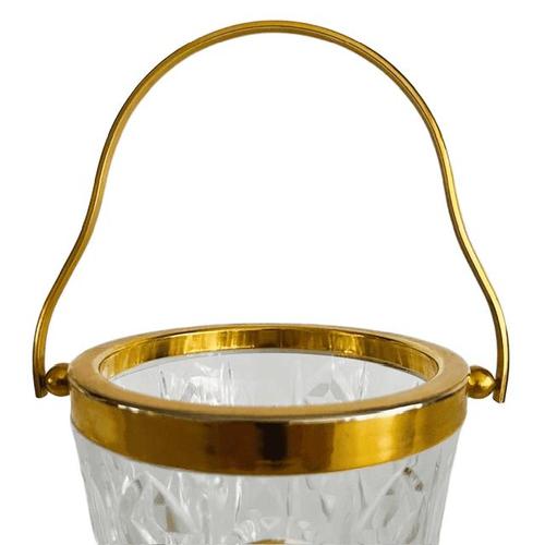 Vintage mid-century Val Saint Lambert crystal ice bucket with 24-carat gold-plated handle and decorative rim. Originating...