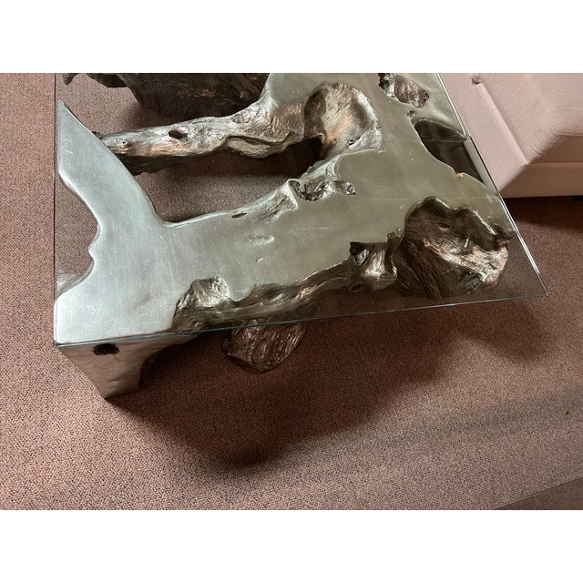Plastic Sequoia Coffee Table Silver Leaf Table For Sale - Image 7 of 11