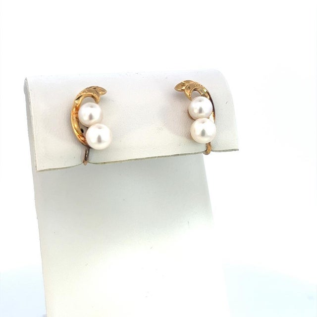 Mikimoto Estate Akoya Pearl Earrings 14k Y Gold 6.44 mm M393 These elegant Authentic Mikimoto Estate Akoya pearl earrings...