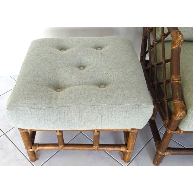 1960s Vintage Chinese Chippendale McGuire Style Bamboo Rattan Lounge Chair & Ottoman For Sale - Image 5 of 8