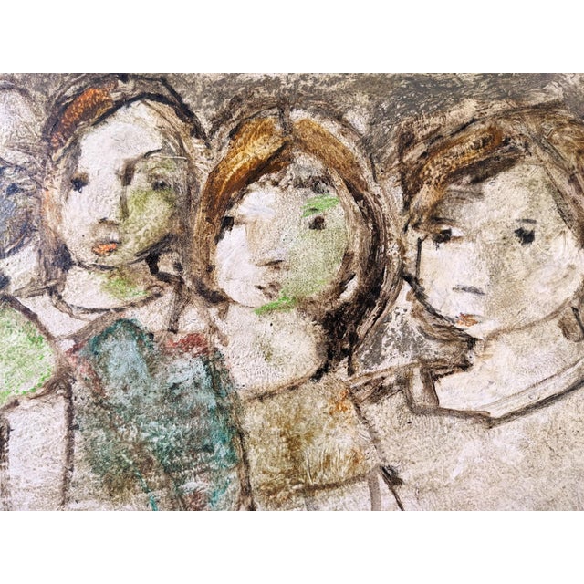 Brown Mid-Century Modern Swedish "The Children" Vintage Figurative Framed Oil Painting For Sale - Image 8 of 11